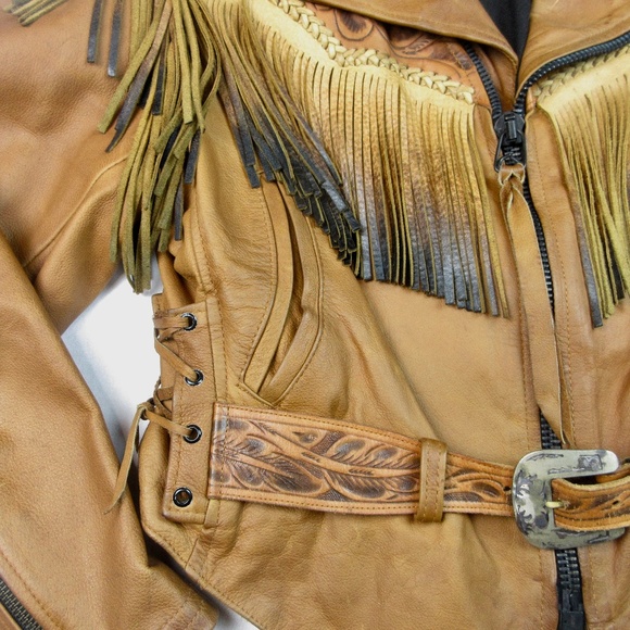 VTG 70's Leather Fringe Motorcycle Jacket Sz Small - Picture 9 of 15